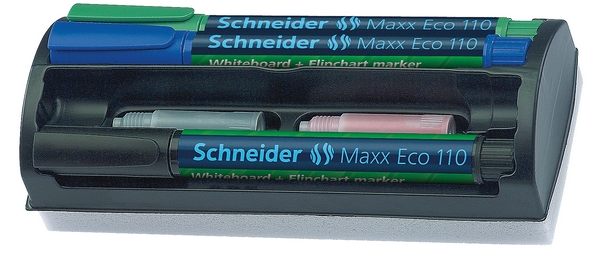 Набір маркерів для дошок та фліпчартів Schneider MAXX 110 асорті 2-3 мм круглий 4 шт. з губкою (S111098)